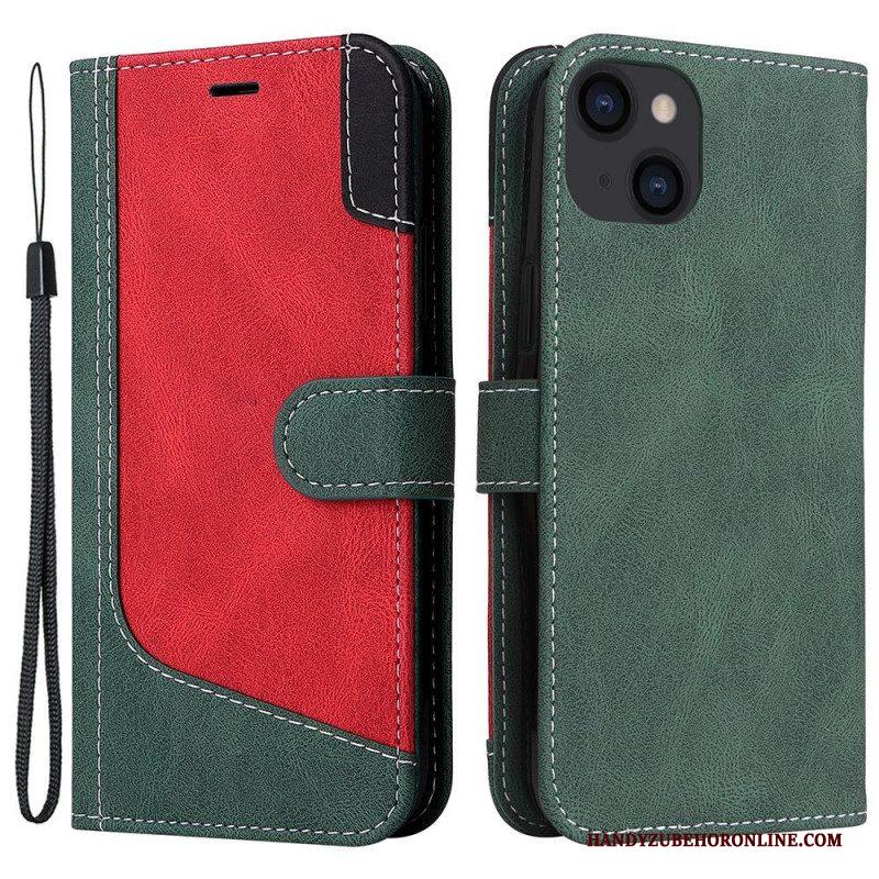 Folio-hoesje voor iPhone 14 Plus Driekleur Met Lanyard