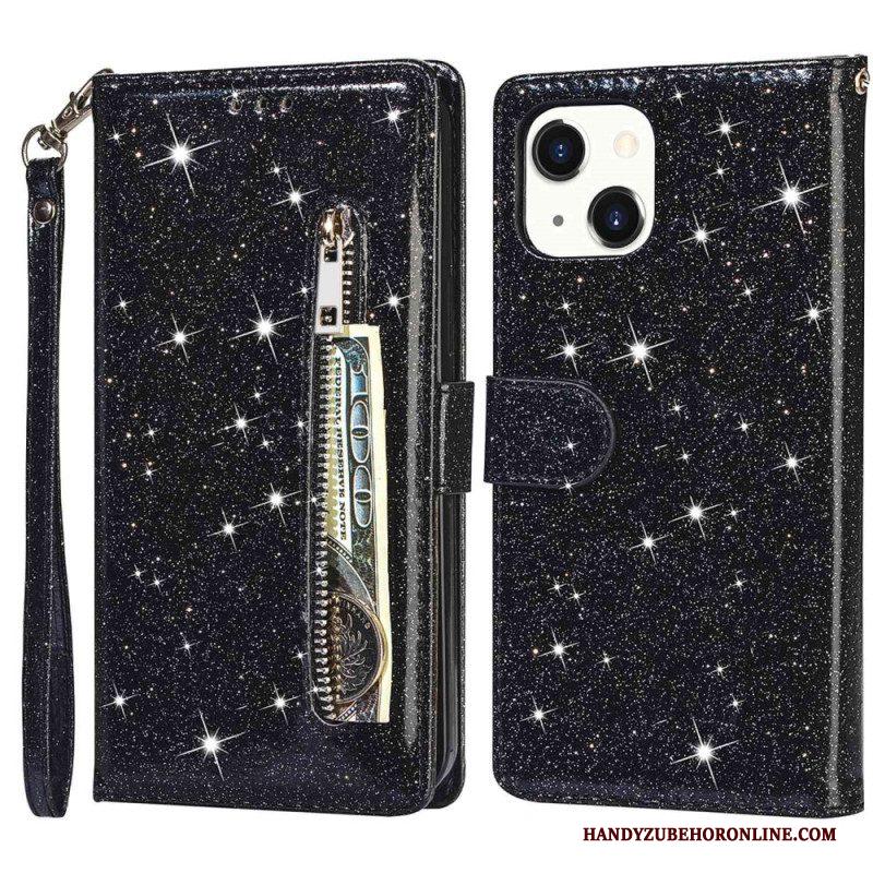 Folio-hoesje voor iPhone 14 Plus Glitter Portemonnee