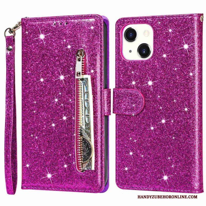 Folio-hoesje voor iPhone 14 Plus Glitter Portemonnee