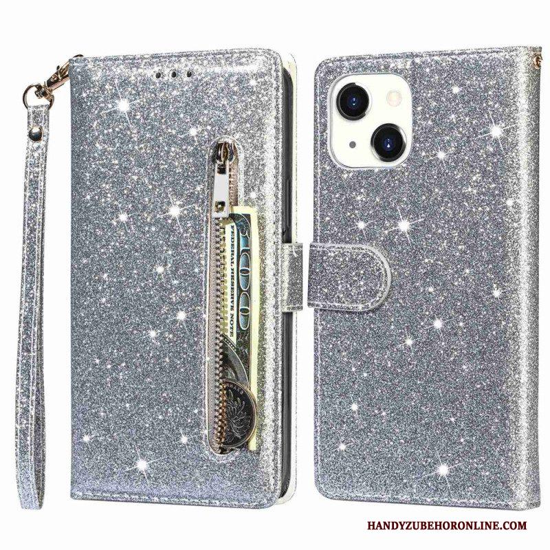 Folio-hoesje voor iPhone 14 Plus Glitter Portemonnee