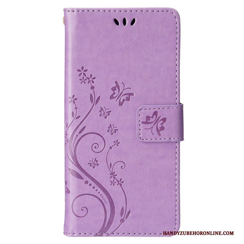 Folio-hoesje voor iPhone 15 Bloemen Met Koord