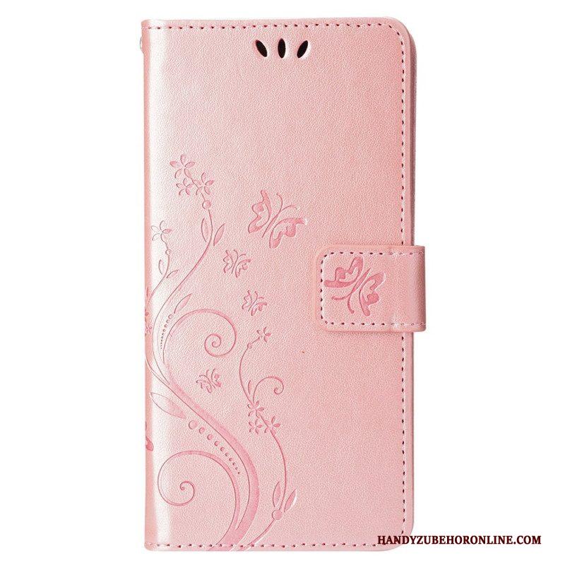 Folio-hoesje voor iPhone 15 Bloemen Met Koord