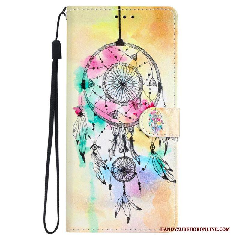 Folio-hoesje voor iPhone 15 Met Ketting Aquarel Dromenvanger Met Riem