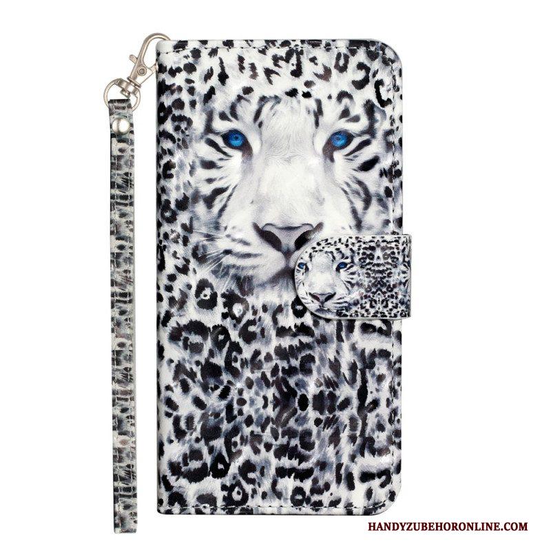 Folio-hoesje voor iPhone 15 Plus Met Ketting 3d Luipaard Met Riem