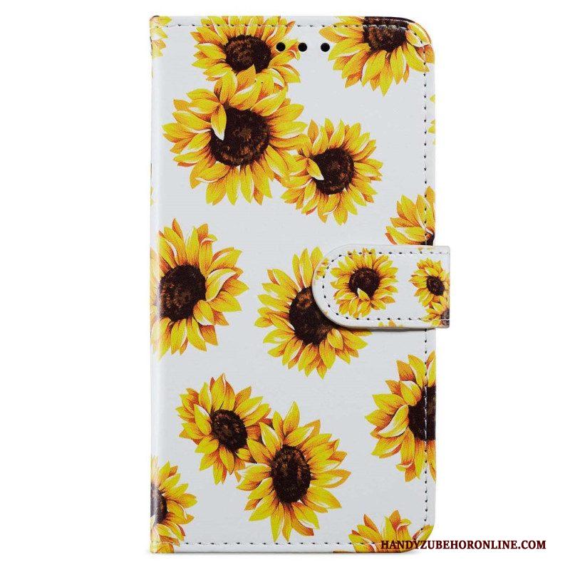 Folio-hoesje voor iPhone 15 Plus Met Ketting Bloemen Met Riempje