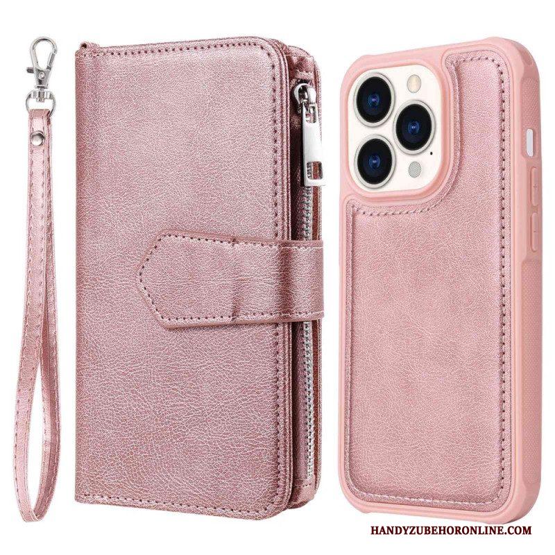 Hoesje Flip Case voor iPhone 14 Pro Portemonnee Leren Portemonnee Met Afneembaar