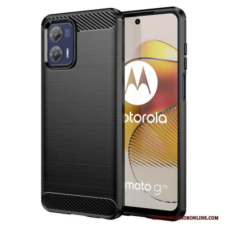 Hoesje voor Moto G73 5G Geborstelde Koolstofvezel