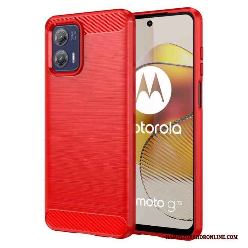 Hoesje voor Moto G73 5G Geborstelde Koolstofvezel