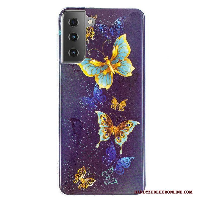 Hoesje voor Samsung Galaxy S21 5G Fluorescerende Vlinders Serie