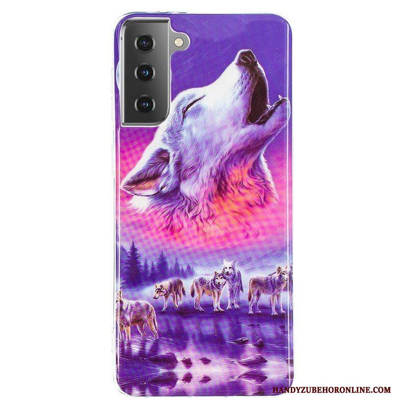 Hoesje voor Samsung Galaxy S21 5G Fluorescerende Wolf-serie