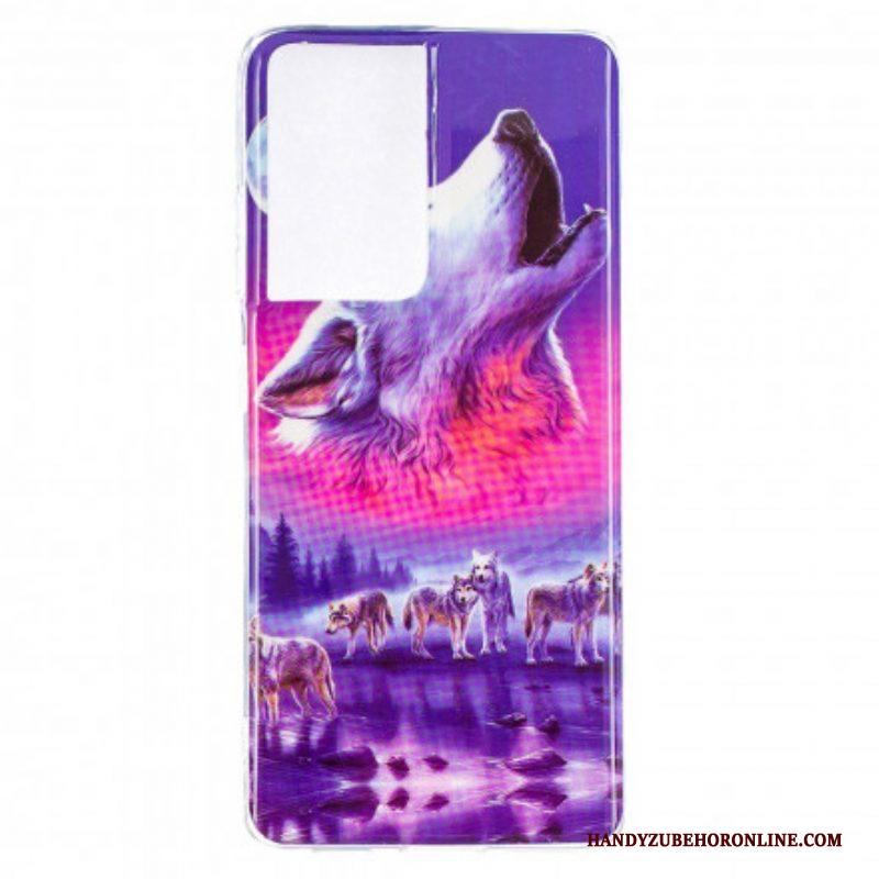 Hoesje voor Samsung Galaxy S21 Ultra 5G Fluorescerende Wolf-serie