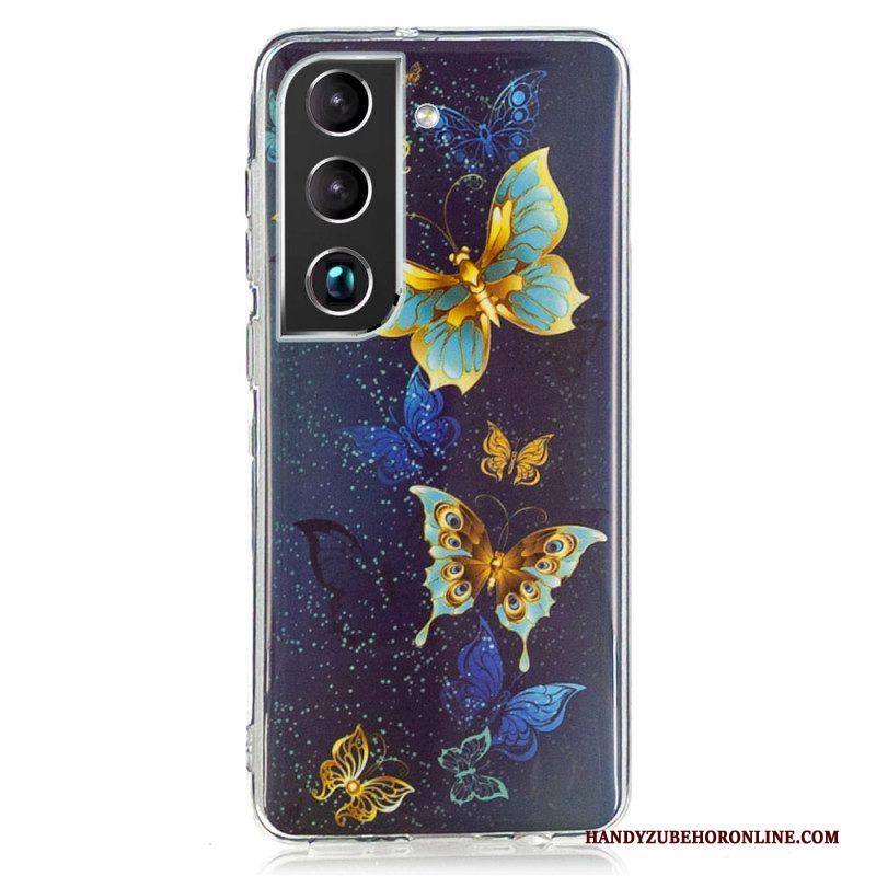 Hoesje voor Samsung Galaxy S22 5G Fluorescerende Blauwe Vlinders