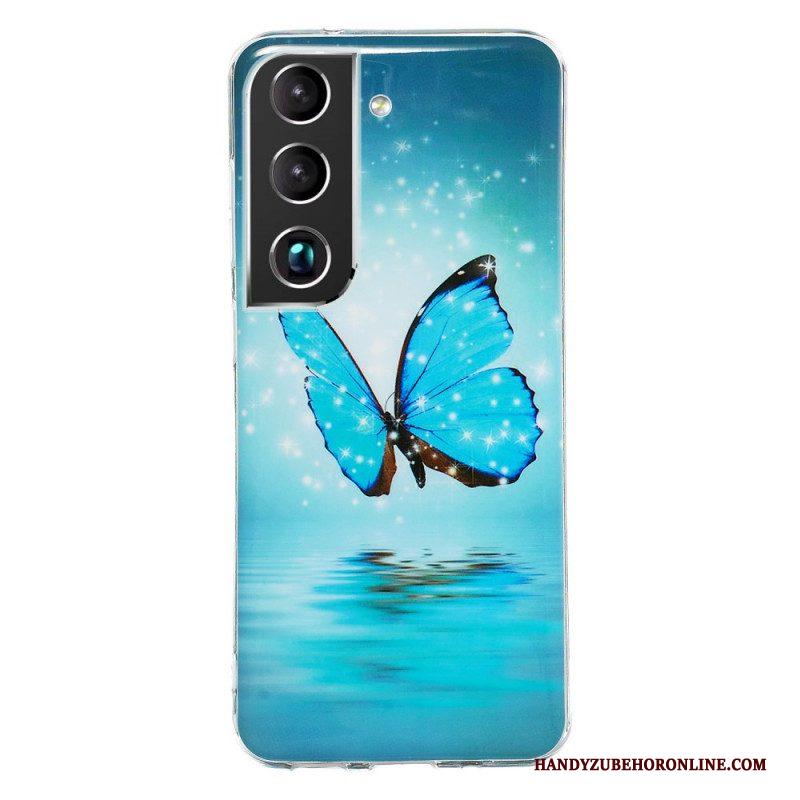 Hoesje voor Samsung Galaxy S22 5G Fluorescerende Blauwe Vlinders