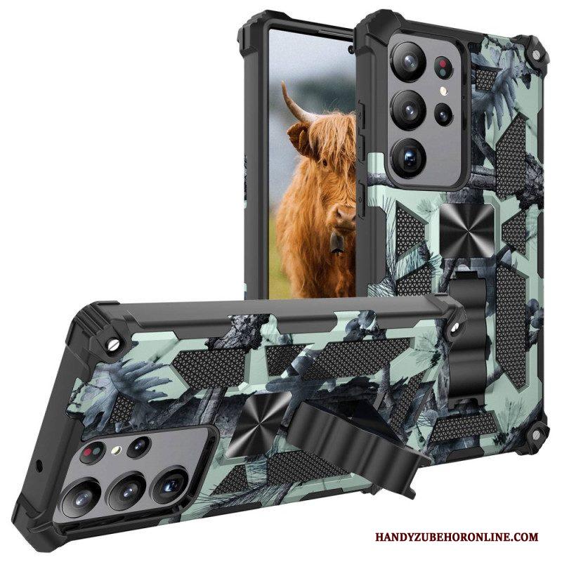 Hoesje voor Samsung Galaxy S23 Ultra 5G Camouflage Verwijderbare Ondersteuning