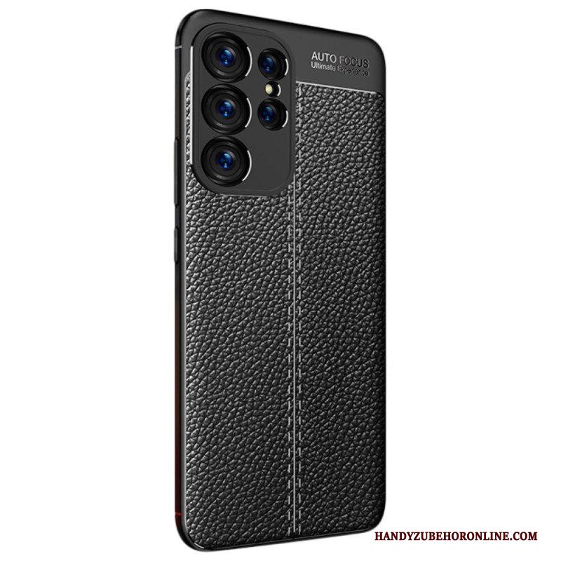 Hoesje voor Samsung Galaxy S23 Ultra 5G Dubbellijnig Litchi-leereffect