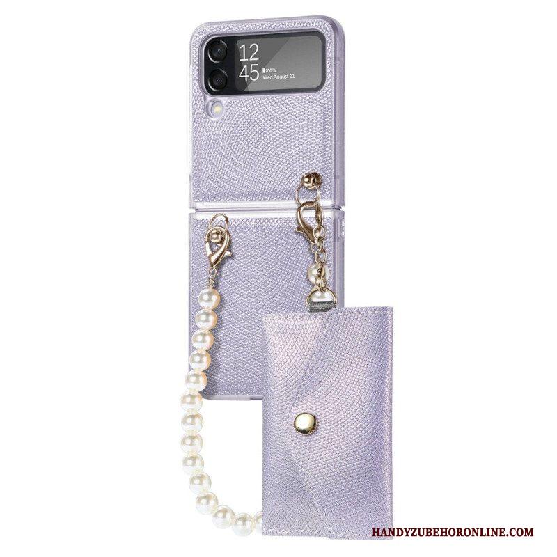 Hoesje voor Samsung Galaxy Z Flip 4 Folio-hoesje Kaarthouder En Lanyard Beads