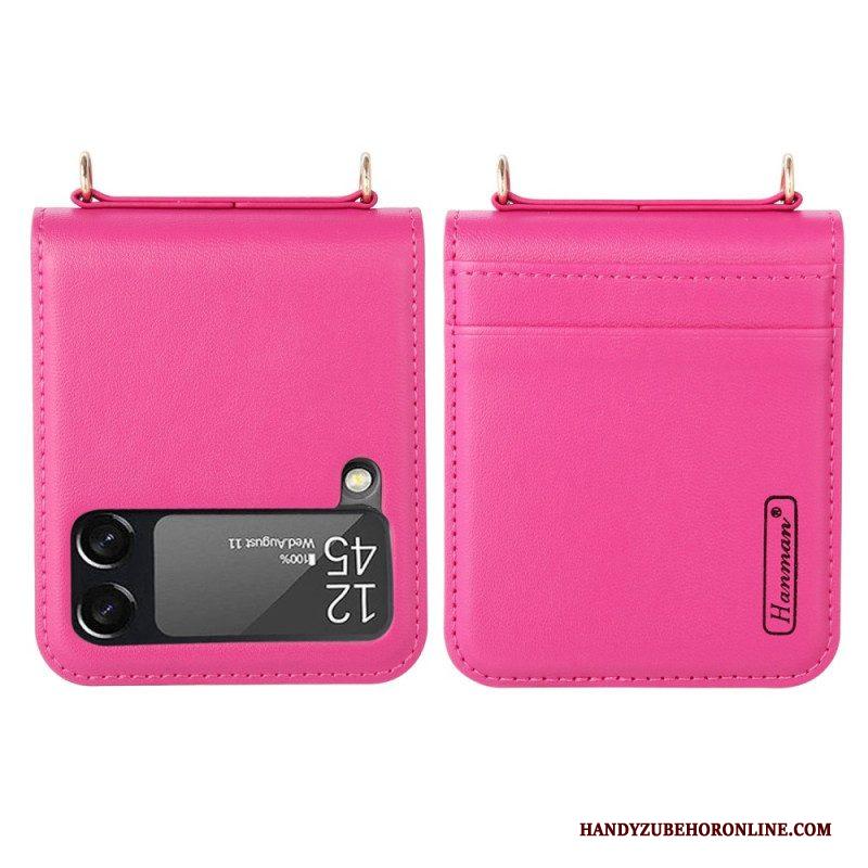 Hoesje voor Samsung Galaxy Z Flip 4 Folio-hoesje Leren Stijl Met Riem