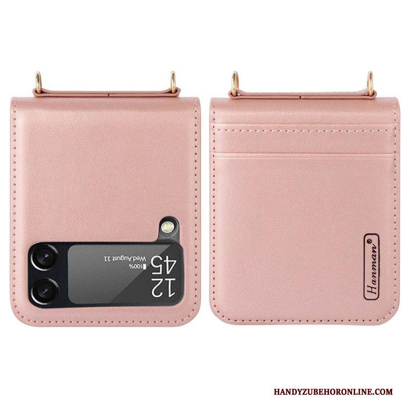 Hoesje voor Samsung Galaxy Z Flip 4 Folio-hoesje Leren Stijl Met Riem