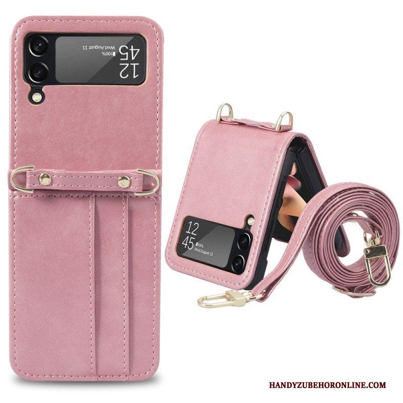 Hoesje voor Samsung Galaxy Z Flip 4 Folio-hoesje Stijl Lederen Kaarthouder En Lanyard