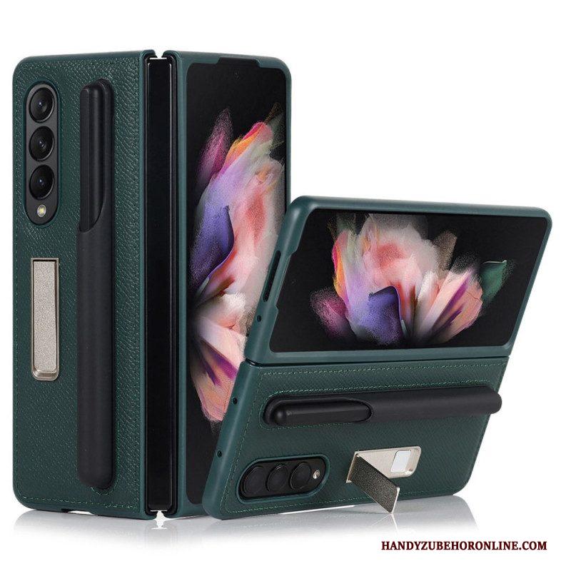 Hoesje voor Samsung Galaxy Z Fold 3 5G Echt Lederen Standaard En Stylushouder