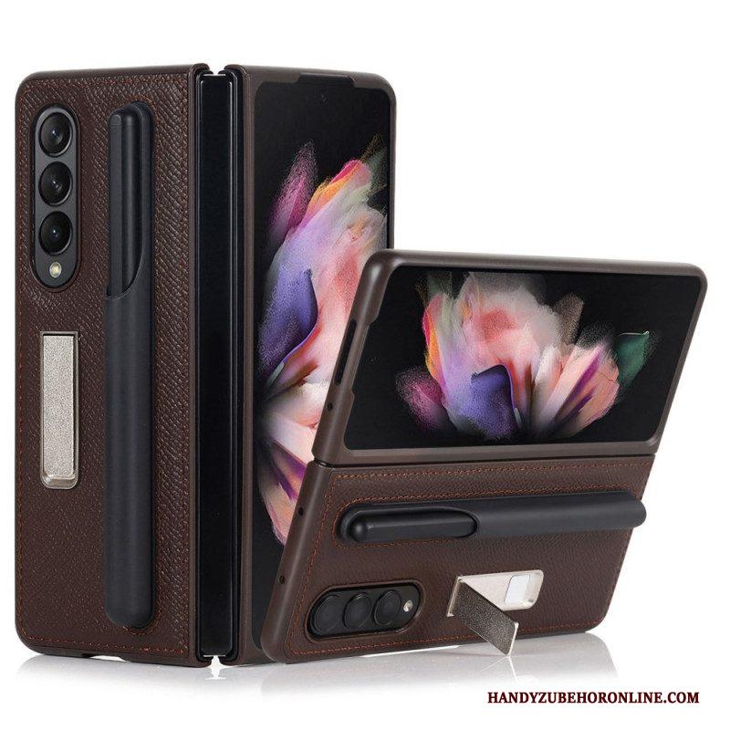 Hoesje voor Samsung Galaxy Z Fold 3 5G Echt Lederen Standaard En Stylushouder