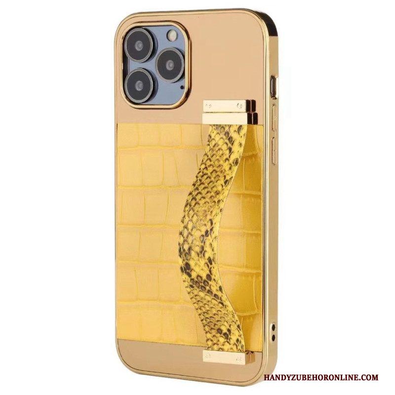 Hoesje voor iPhone 14 Faux Krokodillenleer Met Steunriem