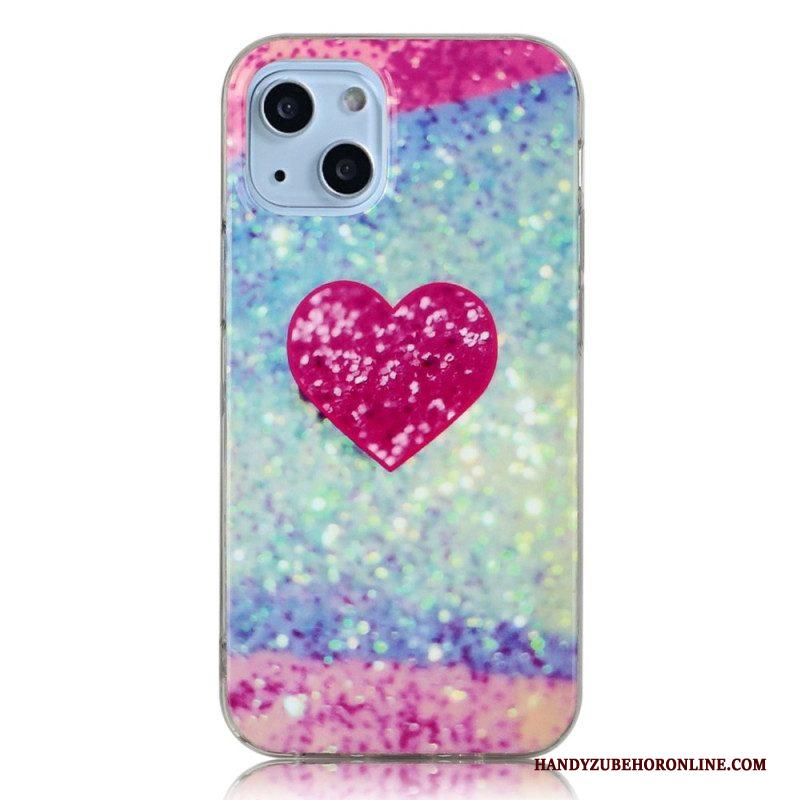 Hoesje voor iPhone 14 Glitter Hart