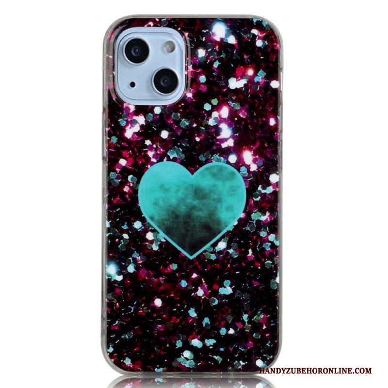 Hoesje voor iPhone 14 Glitter Hart