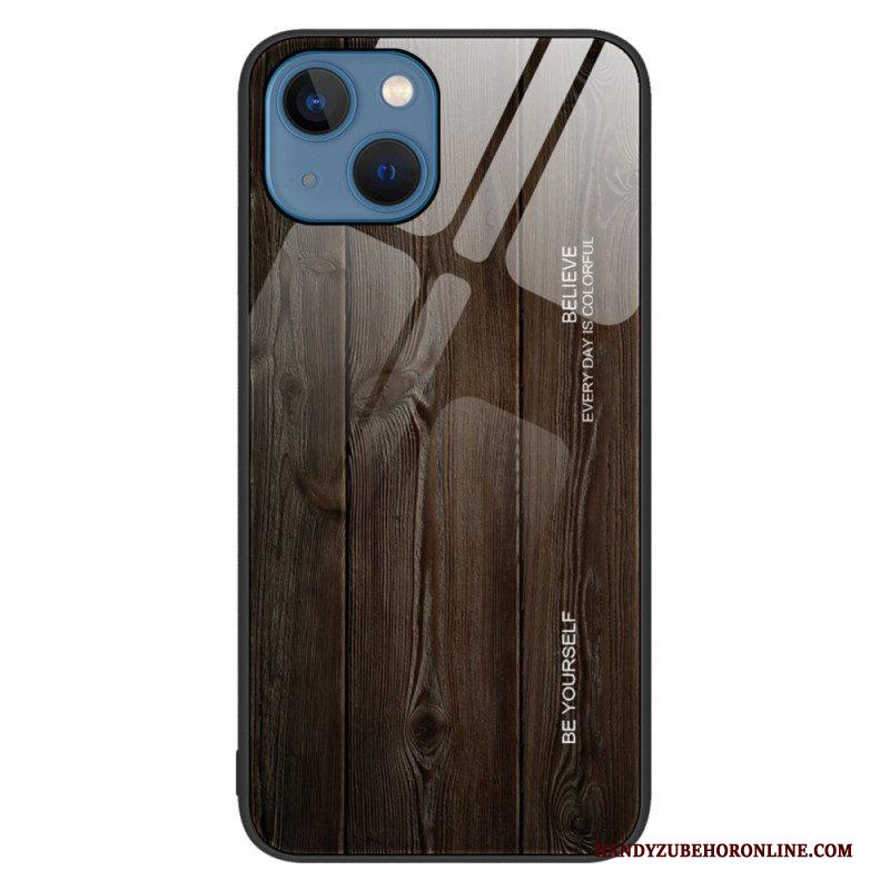 Hoesje voor iPhone 14 Houtdesign Gehard Glas