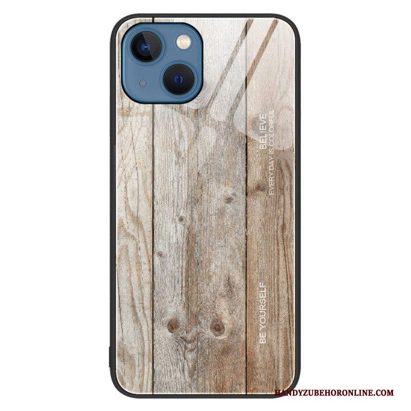 Hoesje voor iPhone 14 Houtdesign Gehard Glas