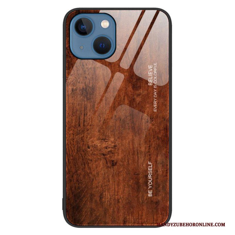 Hoesje voor iPhone 14 Houtdesign Gehard Glas