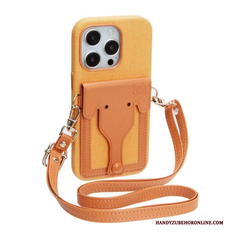 Hoesje voor iPhone 14 Olifant Kaarthouder Met Lanyard