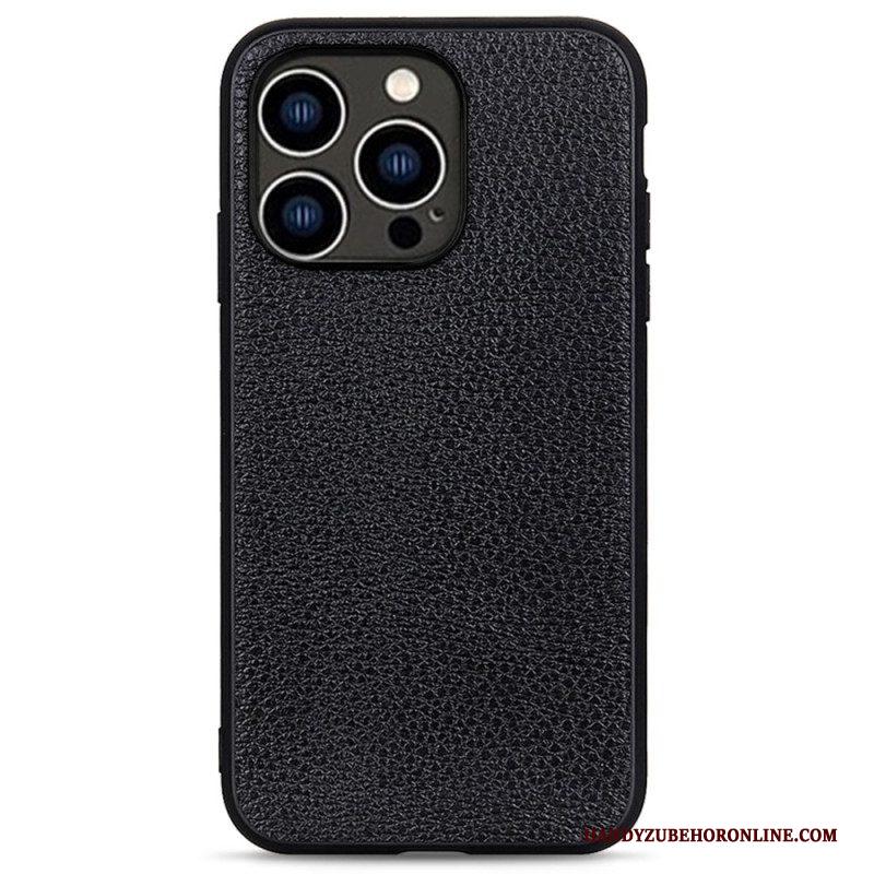 Hoesje voor iPhone 14 Pro Echt Litchi-leer