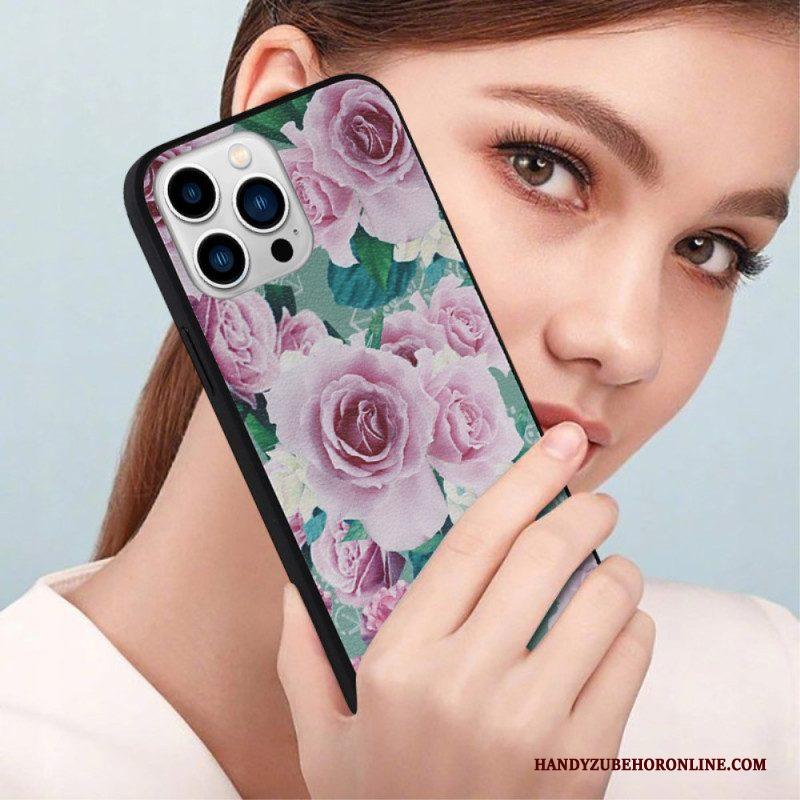 Hoesje voor iPhone 14 Pro Kunstleer Bloemen