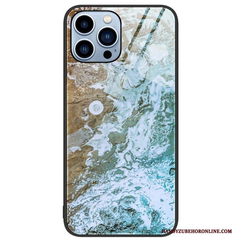 Hoesje voor iPhone 14 Pro Marmeren Kleuren Gehard Glas