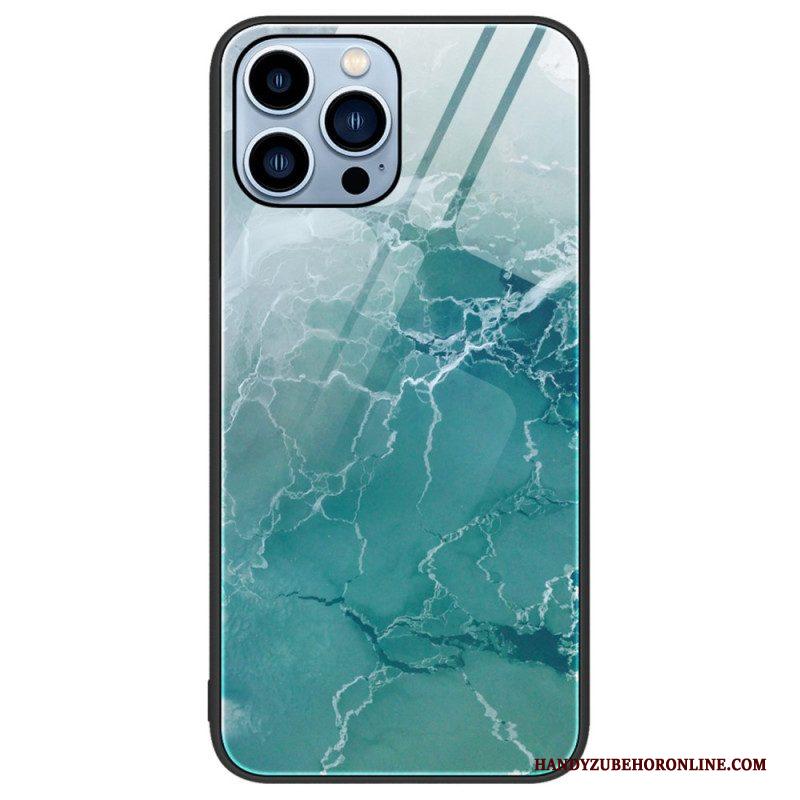 Hoesje voor iPhone 14 Pro Marmeren Kleuren Gehard Glas