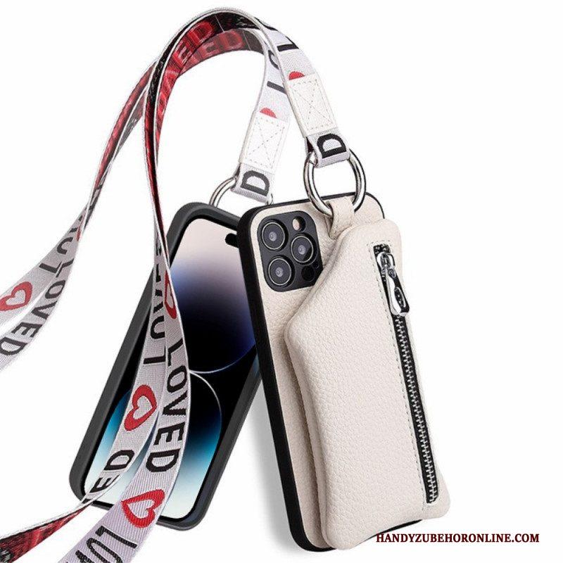 Hoesje voor iPhone 14 Pro Max Portemonnee En Lanyard