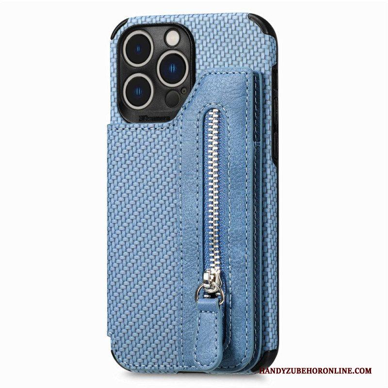 Hoesje voor iPhone 14 Pro Portemonnee Leren Portemonnee En Standaard Van Koolstofvezel