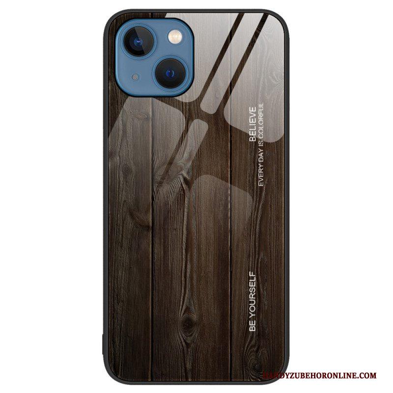 Hoesje voor iPhone 15 Plus Houtdesign Van Gehard Glas