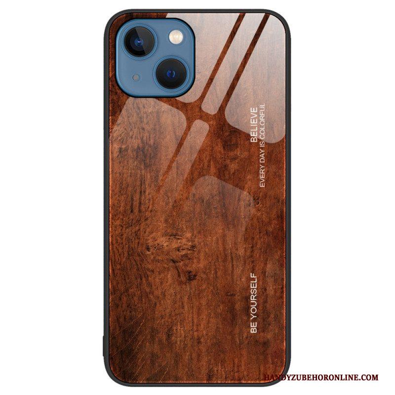 Hoesje voor iPhone 15 Plus Houtdesign Van Gehard Glas