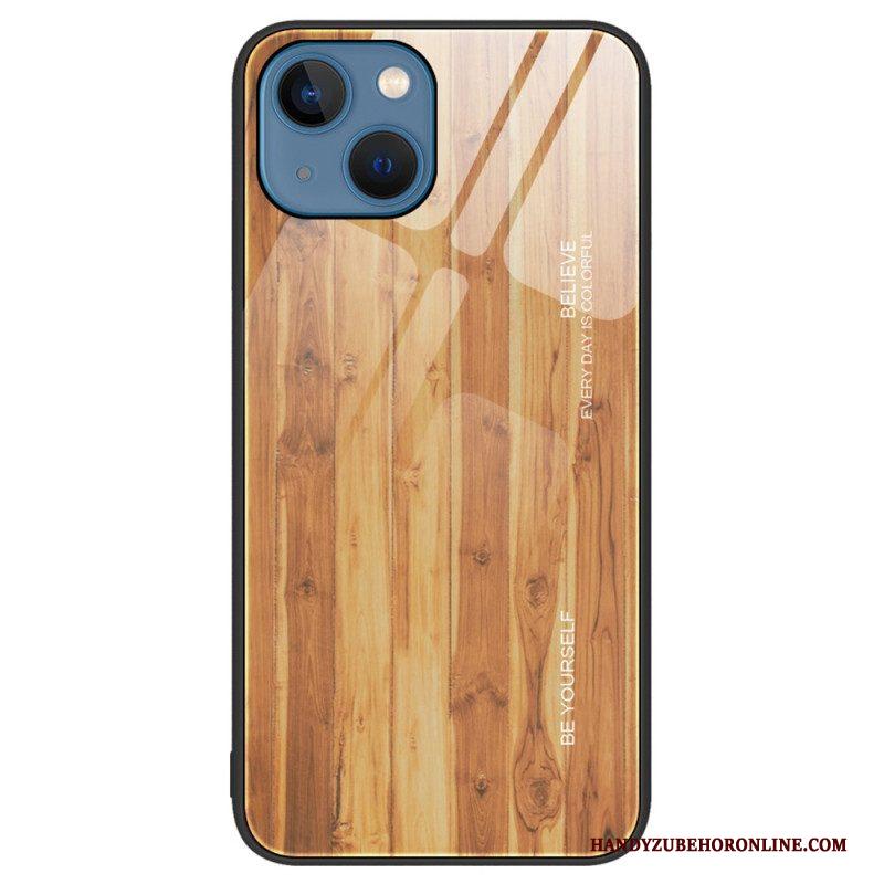 Hoesje voor iPhone 15 Plus Houtdesign Van Gehard Glas