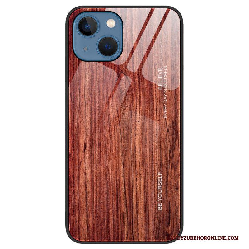 Hoesje voor iPhone 15 Plus Houtdesign Van Gehard Glas