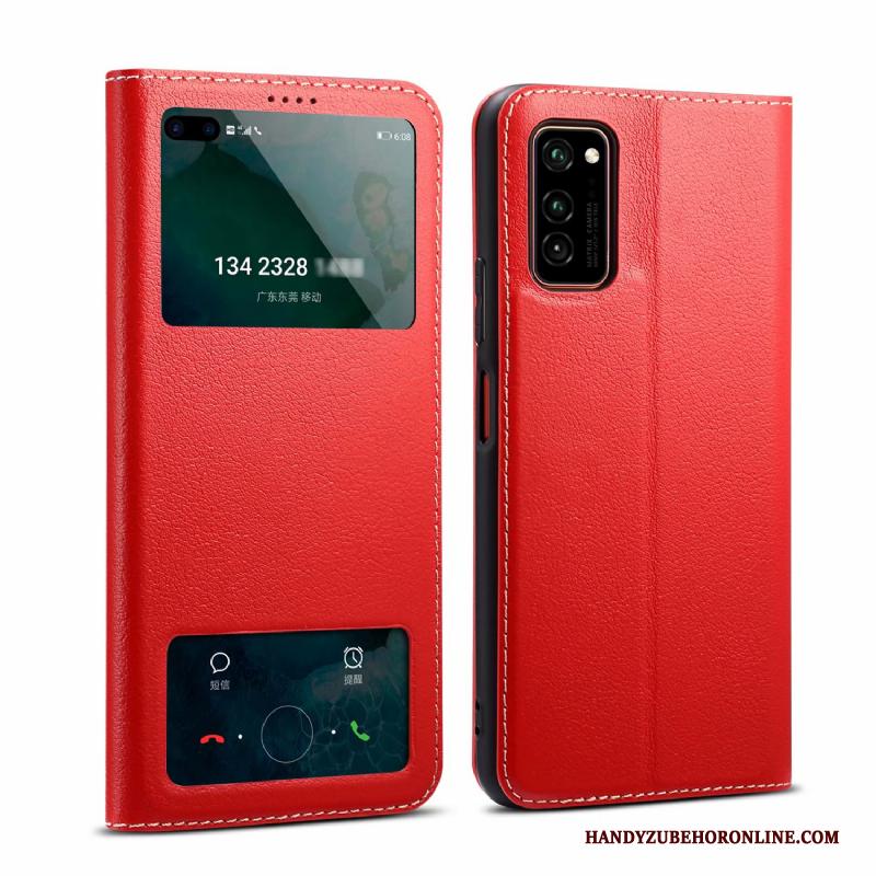 Honor 30 Pro Bescherming Mobiele Telefoon Leren Etui Hoes Hoesje Telefoon Rood Echt Leer