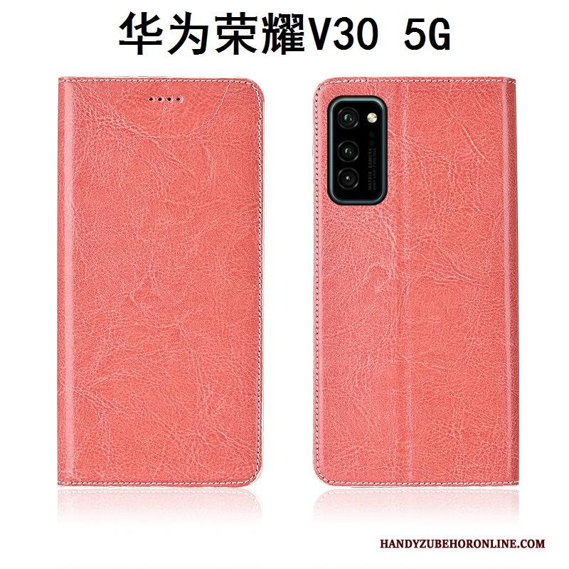 Honor View30 Hoesje Leren Etui Bruin Siliconen Patroon Echt Leer Zacht Anti-fall