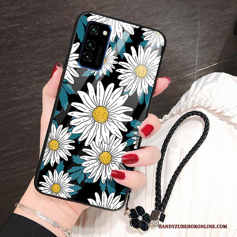 Honor View30 Hoesje Mode Siliconen Zwart Glas Bescherming Bloemen High End