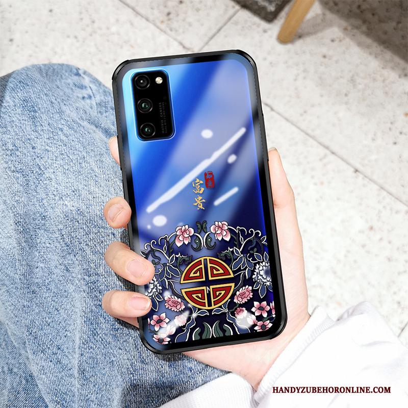 Honor View30 Hoesje Siliconen Eenvoudige Chinese Stijl Trend Blauw Doorzichtig All Inclusive