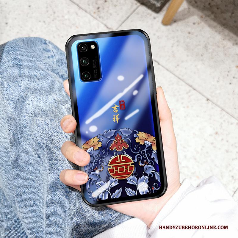 Honor View30 Hoesje Siliconen Eenvoudige Chinese Stijl Trend Blauw Doorzichtig All Inclusive