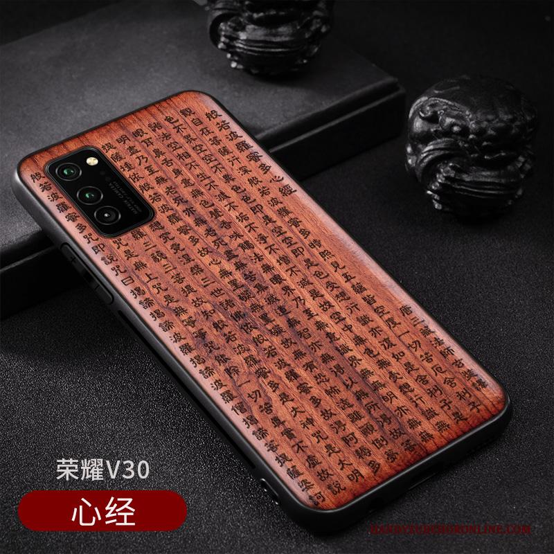 Honor View30 Hout Vintage Chinese Stijl Hoesje Telefoon Patroon Scheppend Wind