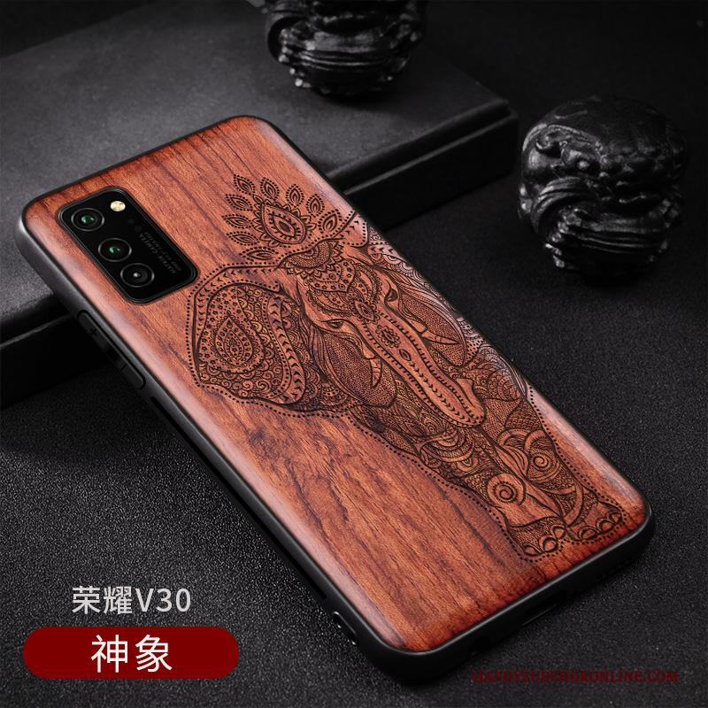 Honor View30 Hout Vintage Chinese Stijl Hoesje Telefoon Patroon Scheppend Wind