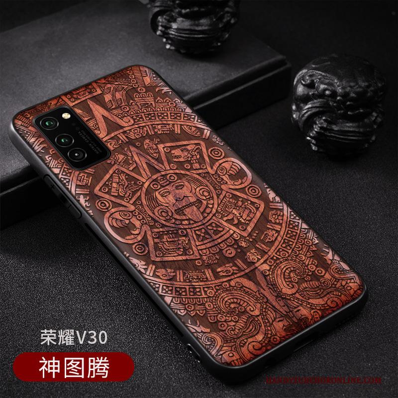 Honor View30 Hout Vintage Chinese Stijl Hoesje Telefoon Patroon Scheppend Wind